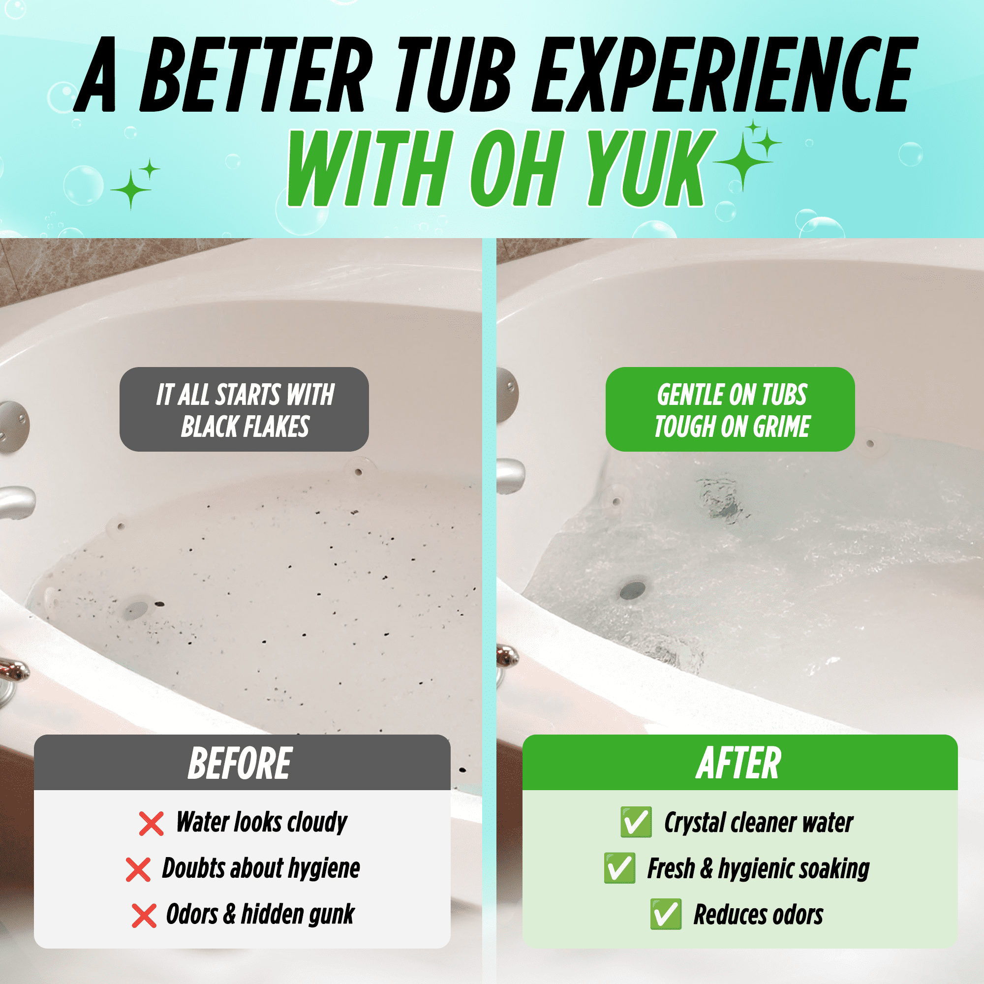 Comparison of a bathtub cleaning product, showing 