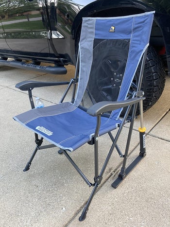 reviewer photo of blue rocking camping chair