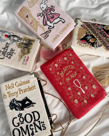 embroidered clutches that look like book covers 