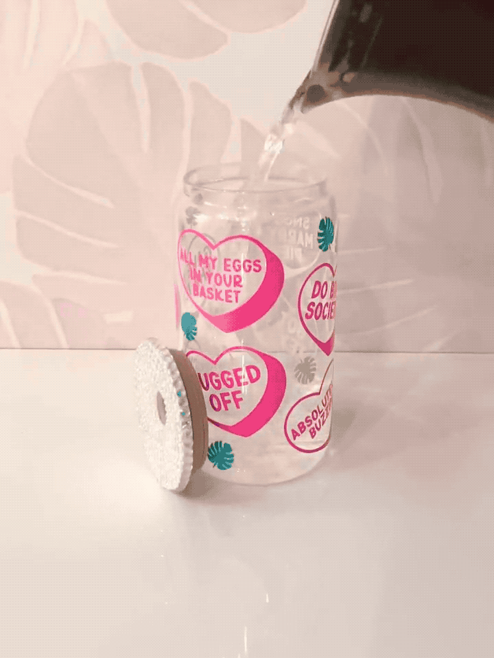 A gif of the tumbler with quotes in heart bubbles changing colors