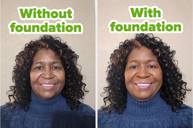 Before and aft examination of a smiling person's look without and with instauration applied, showcasing constitution sum effects