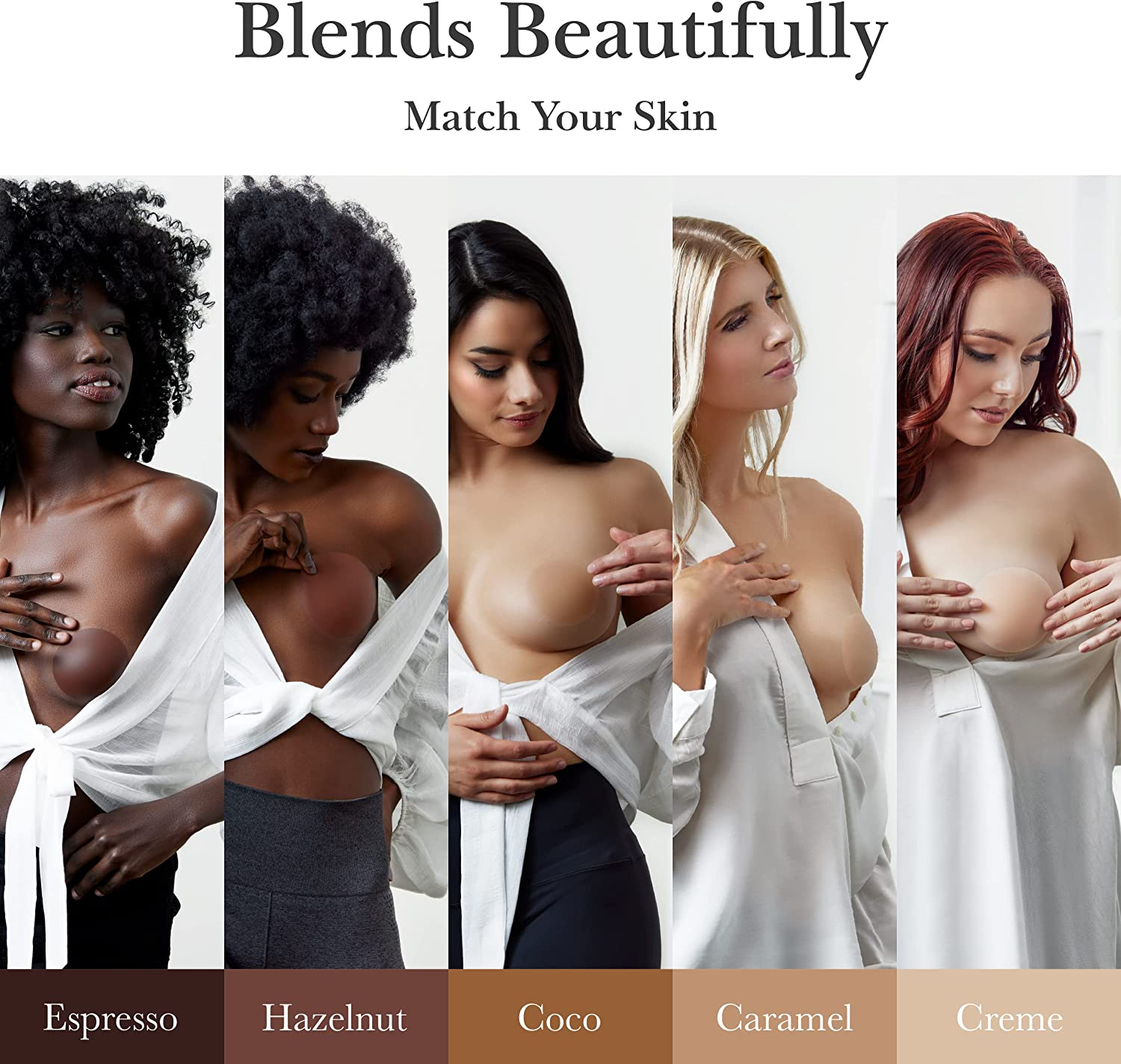 Models showing the five shades to match their skin tones