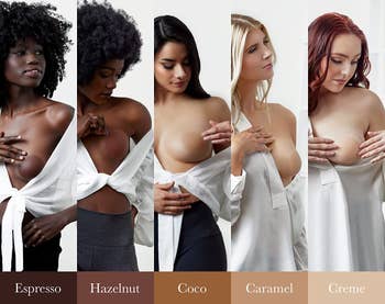 Models showing the five shades to match their skin tones