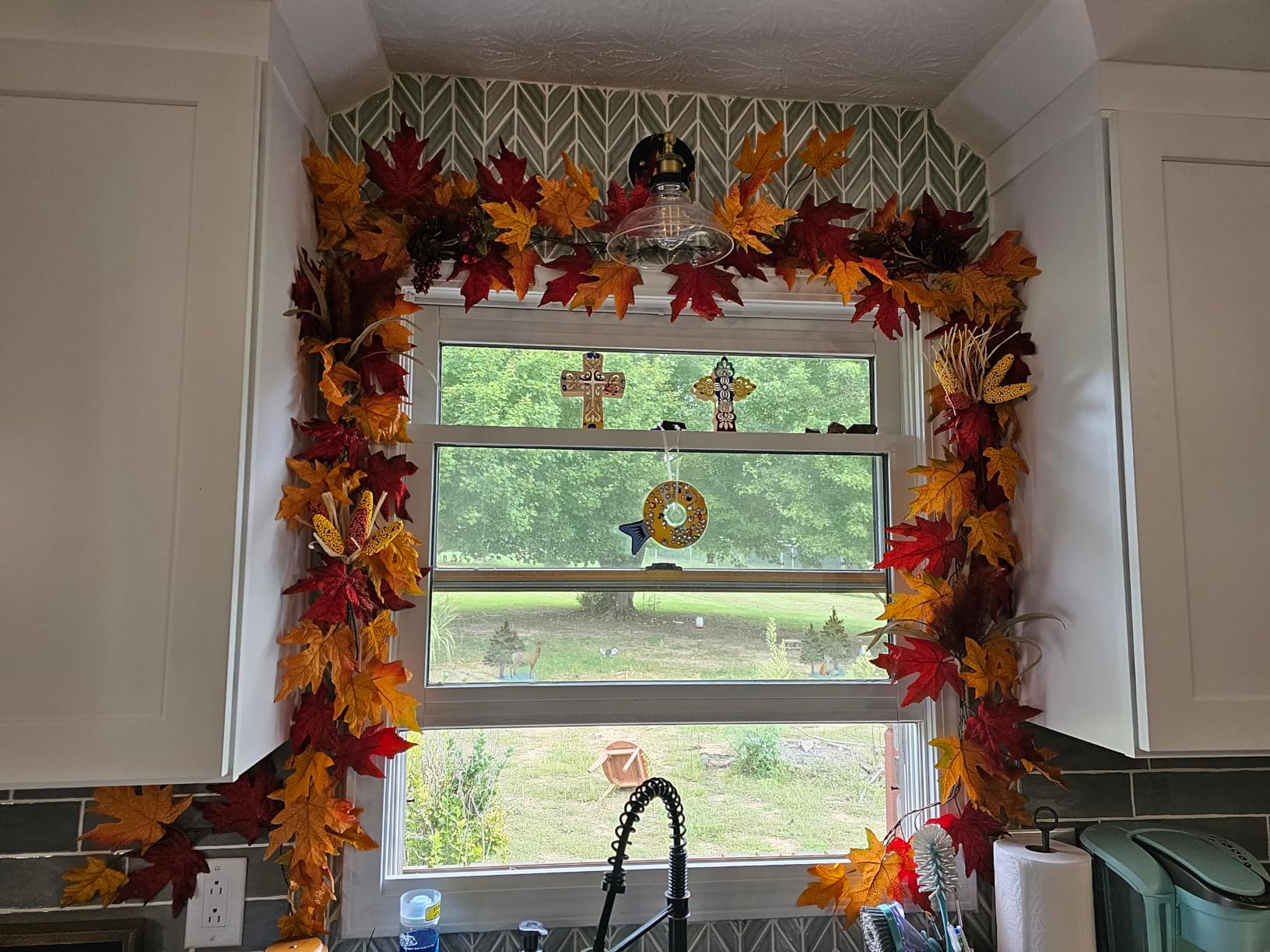 Kitchen model   adorned with autumn leaves