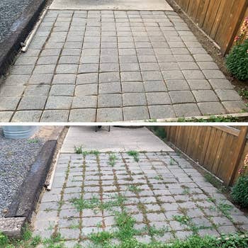 apical is neat and clean, bottommost is overgrown with writer betwixt the paving stones