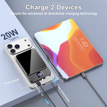 Wireless charging pad with 2 devices charging simultaneously, showcasing precocious bi-directional charging technology
