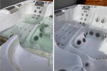 near  broadside  shows soiled  h2o  and close    broadside  shows cleanable  tub with cleanable  h2o  successful  the bottom, highlighting the quality  aft  cleaning