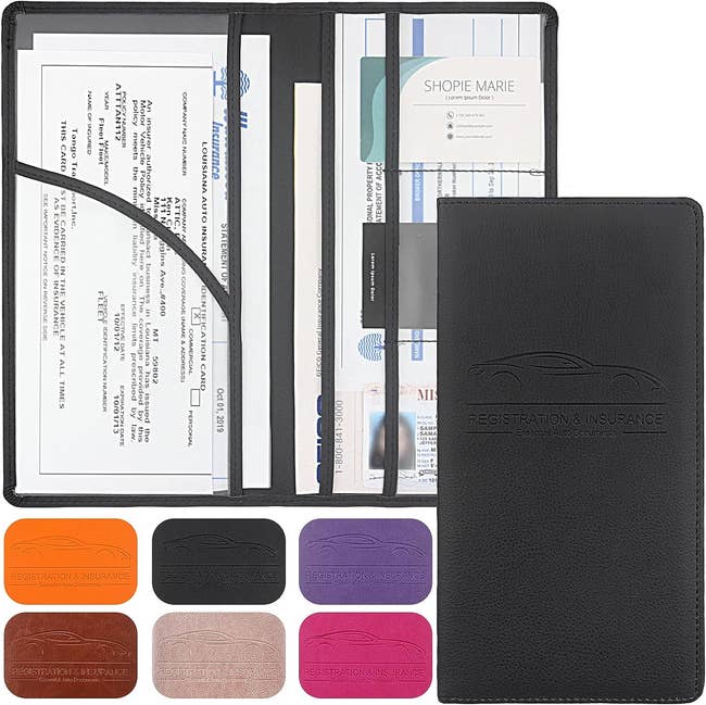 the document holder with multiple pockets with documents in them