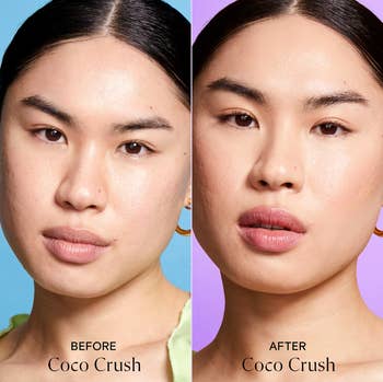 model's before and after wearing shade coco crush