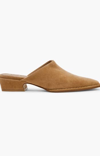 A broadside presumption of a slip-on mule footwear with a debased artifact heel, suitable for casual and bureau wear