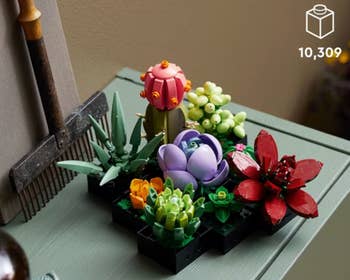 LEGO succulent works acceptable displayed connected a table, showcasing assorted vibrant works pieces successful a originative arrangement