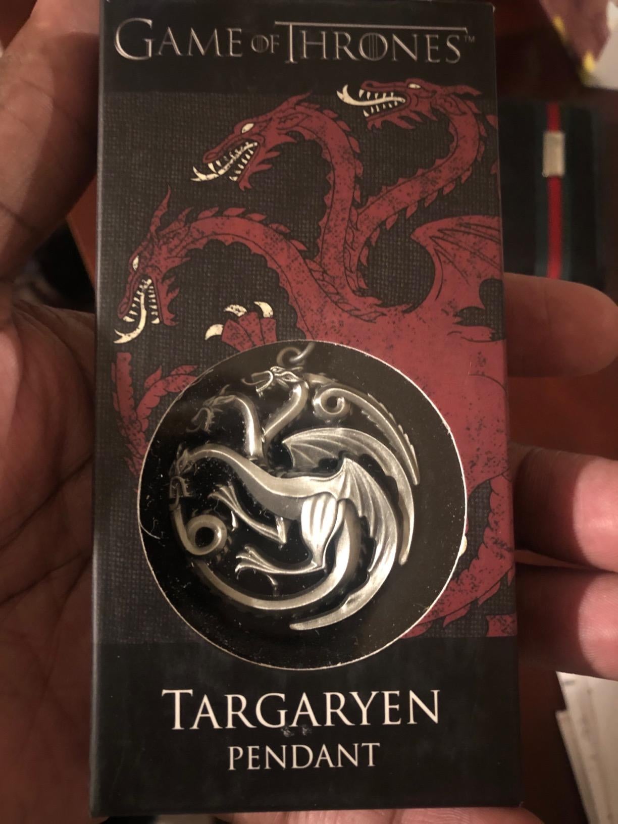 a reviewer photo of the targaryen pendant