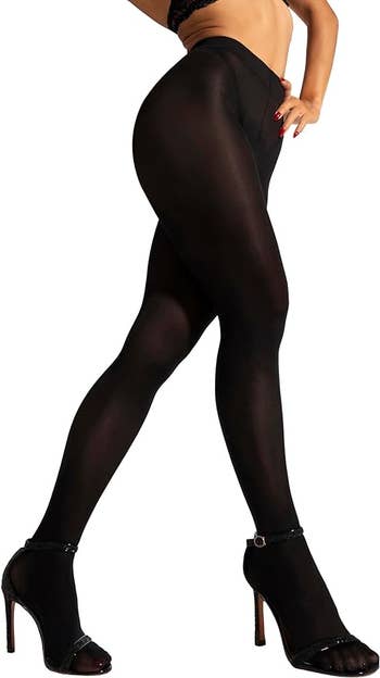model wearing black stockings