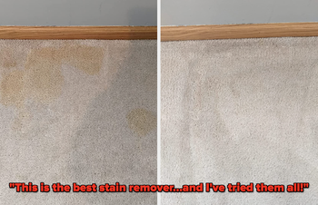 Reviewer's carpet with yellow stain / same carpet with no stain 