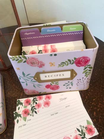 reviewer photo of interior of recipe box with cards and dividers