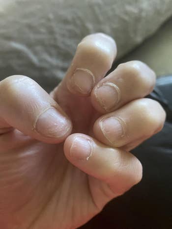 Close-up of a manus  with short, earthy  nails and adust  skin