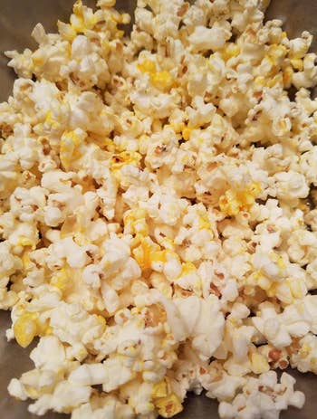 Close-up of freshly popped popcorn in a bowl