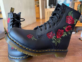 boots positioned to show rose design