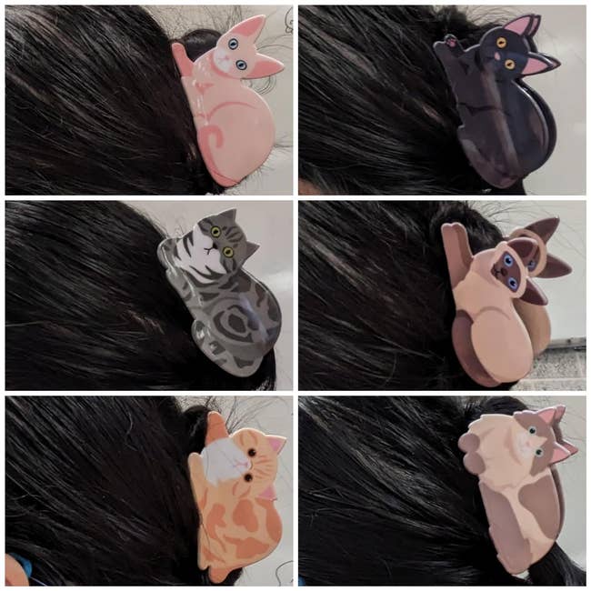 reviewer wearing all six of the cat claw clips