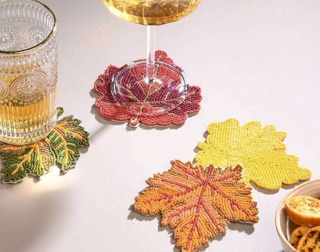 leaf coasters on table