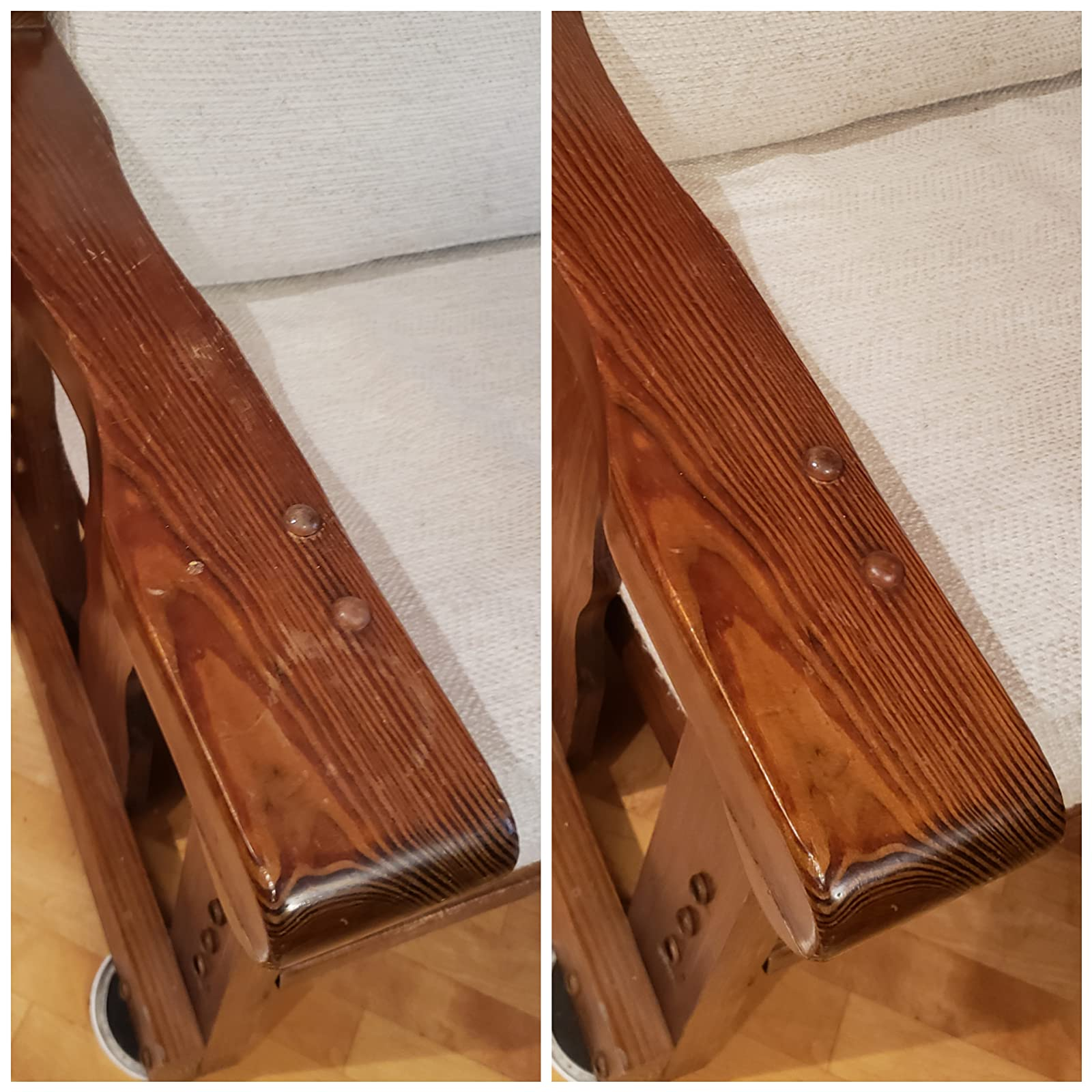Reviewer's stained wood without use of polish and wood with use of polish with no water ring