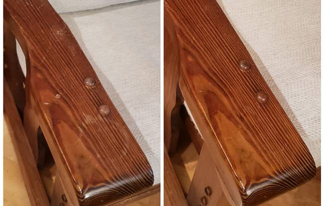 Reviewer's stained wood without use of polish and wood with use of polish with no water ring
