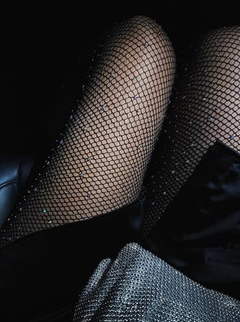 reviewers legs with rhinestone black fishnets 