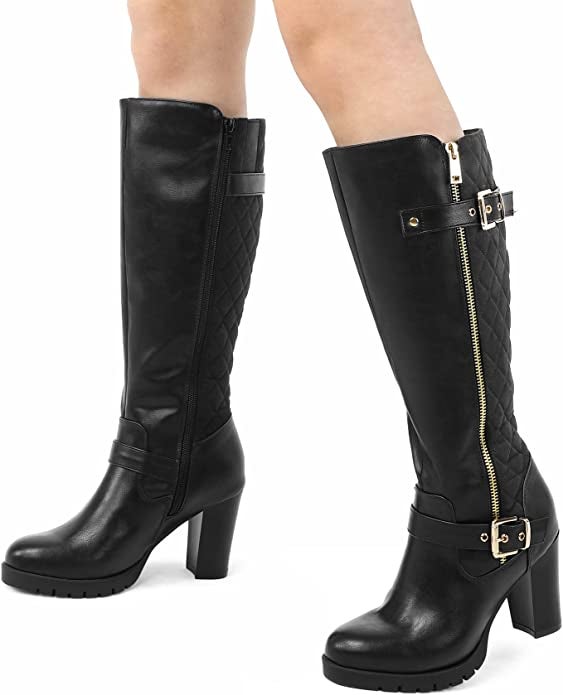 model wearing thigh-high boots