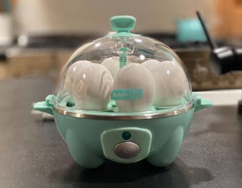 reviewer's egg cooker filled with eggs