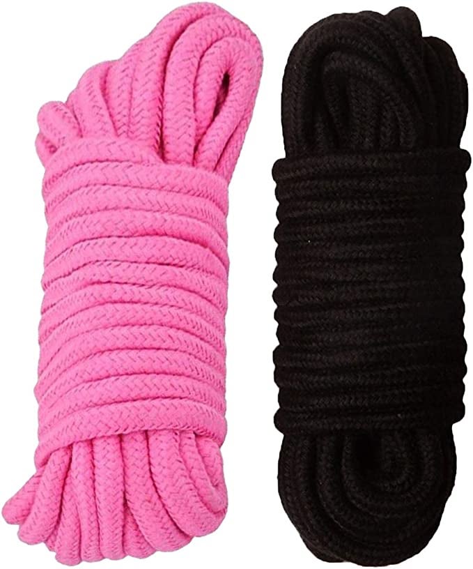 Bundle of pink rope and bundle of black rope