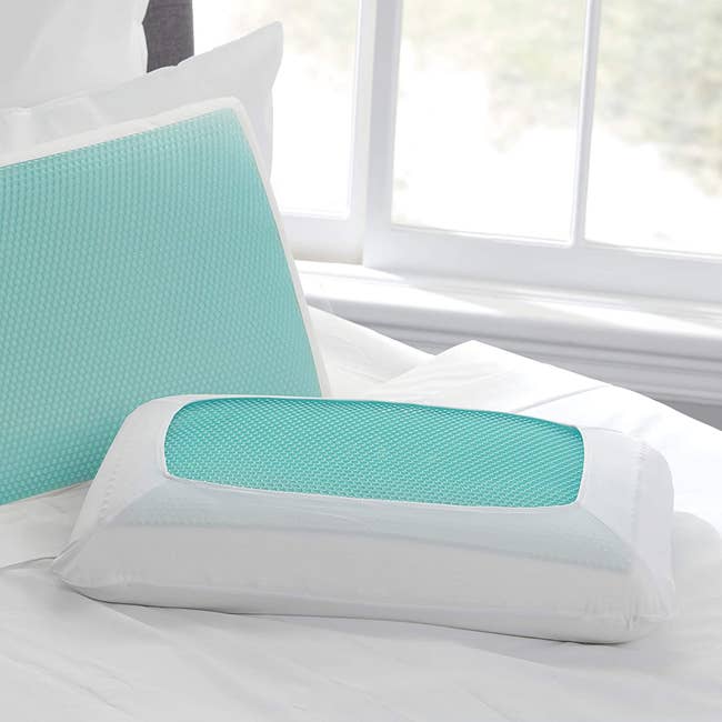 two cool gel pillows on a bed