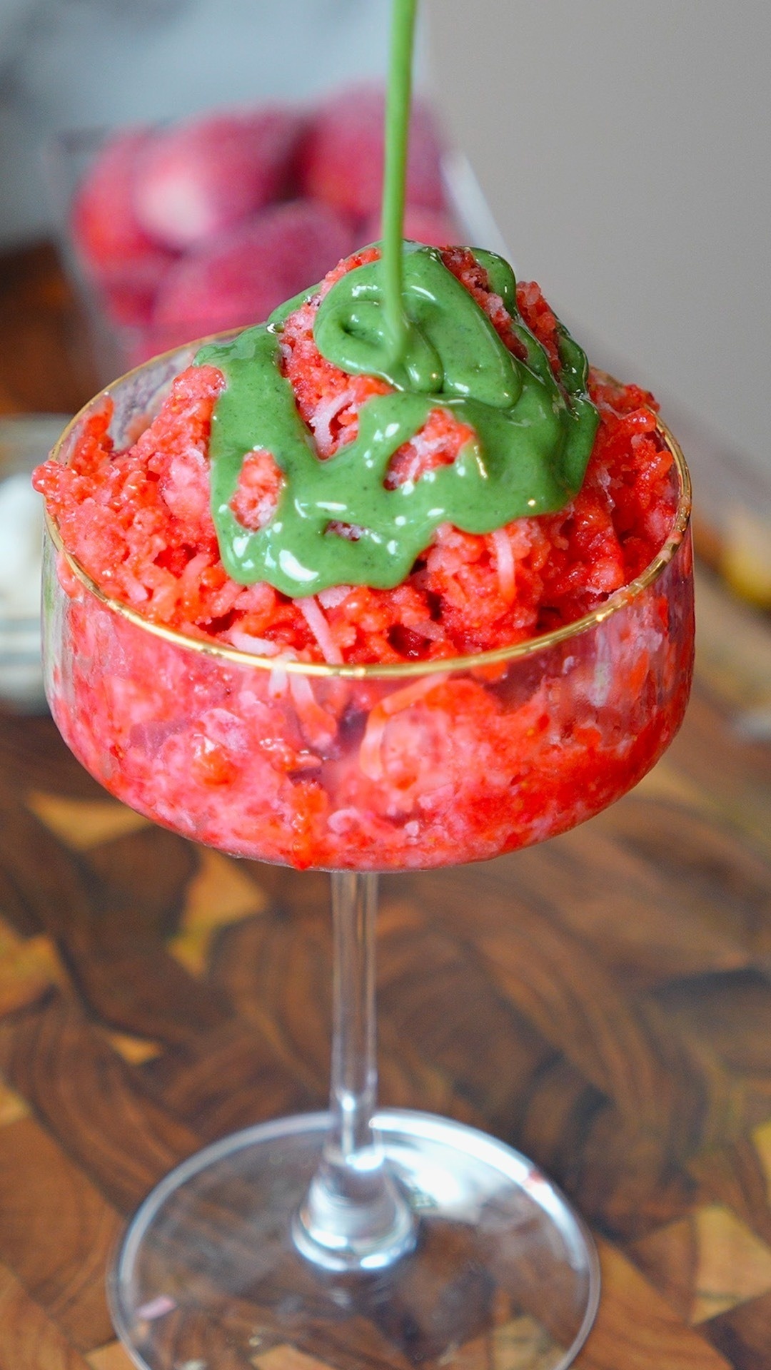 Strawberry Shaved Ice With Matcha Condensed Milk