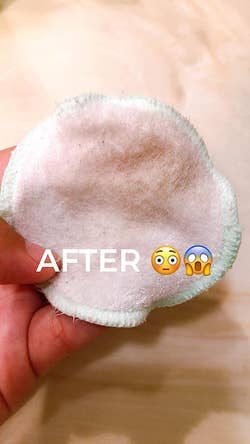 reviewer after image of the cotton round now dirty after cleaning face with toner