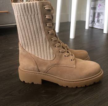 Reviewer image of beige boots