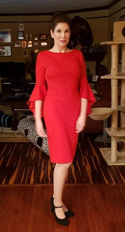 Reviewer is wearing the same dress but in red