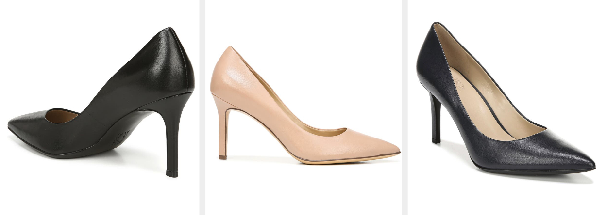 Three images of black, beige, and navy heels
