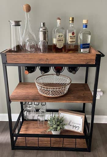 Reviewer image of brown and black bar cart