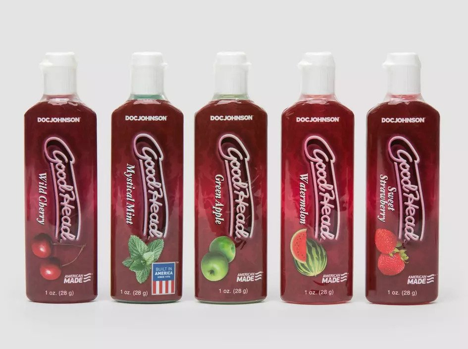 Assorted bottles of flavored lubricant