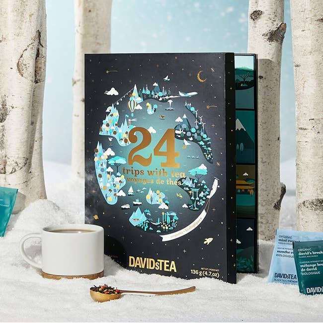a trip-themed david's tea advent calendar
