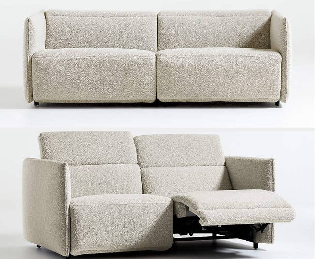 vertical collage of cream-colored sofa recliner