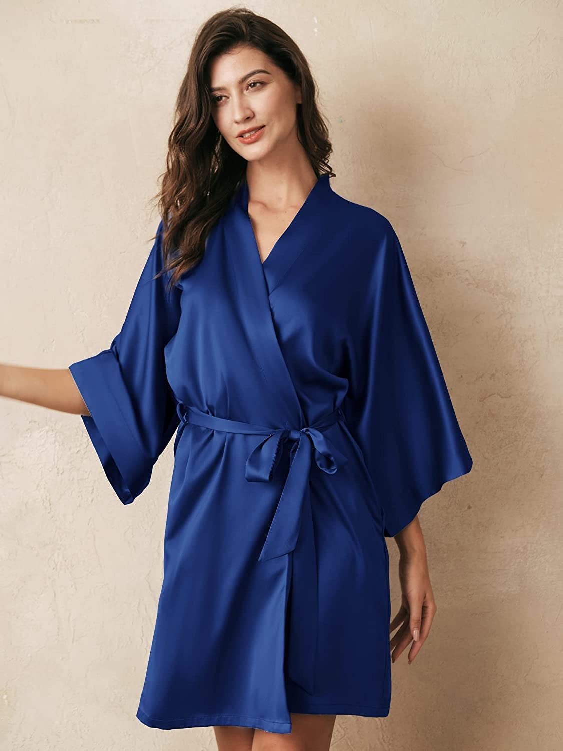 model in royal blue robe