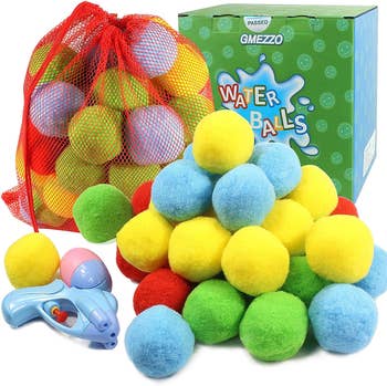 The small absorbent balls in pink, blue, red, and yellow 