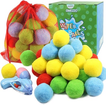 The small absorbent balls in pink, blue, red, and yellow