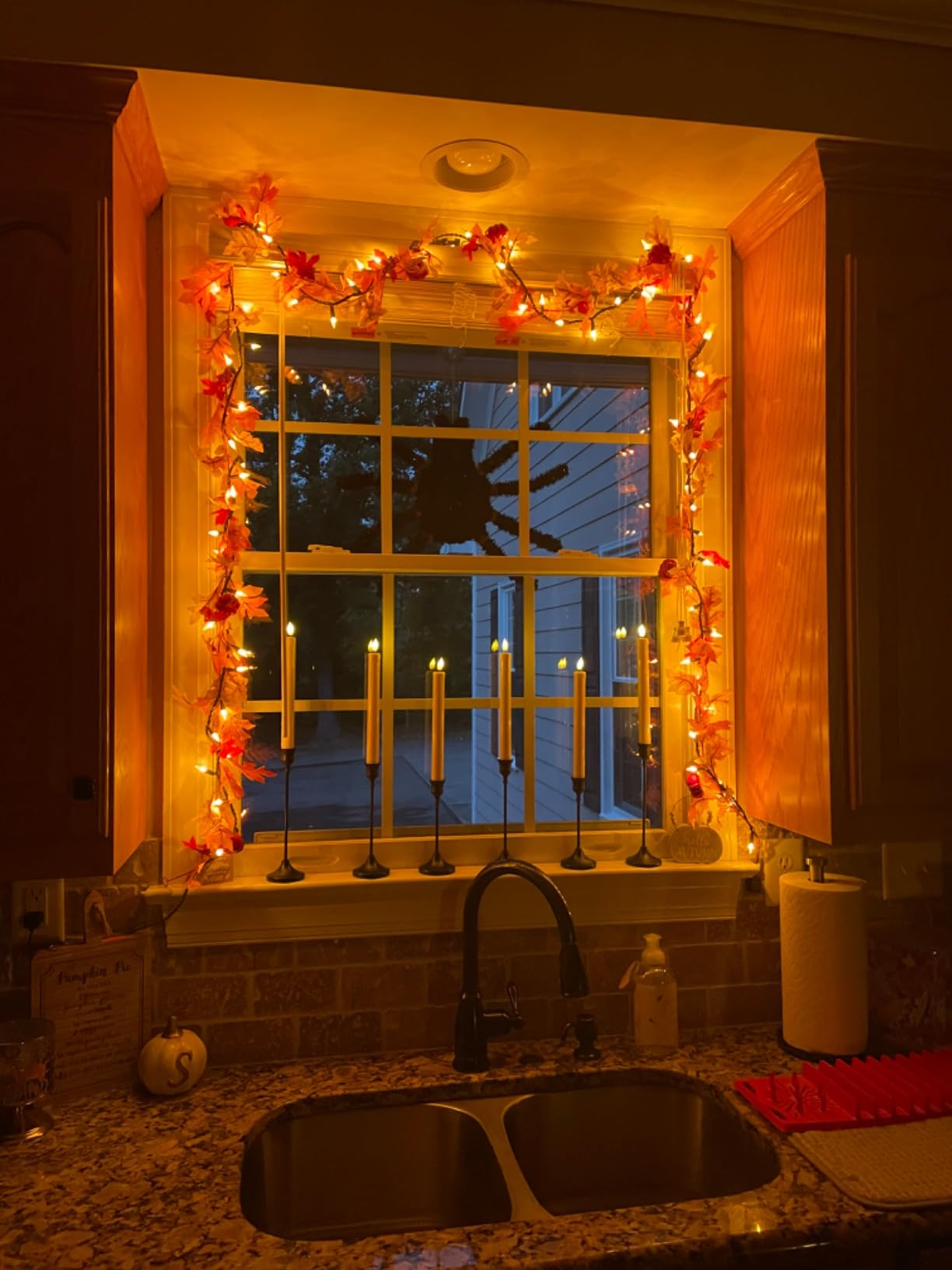 The garland lit up   connected  a window
