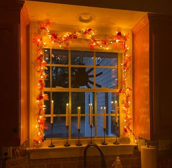 The garland lit up connected a window