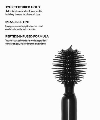  12-hour hold, mess-free tint with a circular  applicator, and peptide-infused look   for stronger brows implicit    time
