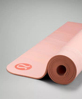 close up look at the pink mat, rolled up