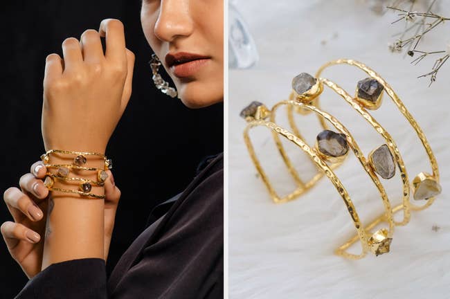 Two images of the gold cuff bracelet