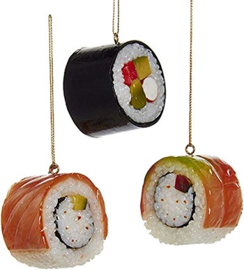 three sushi ornaments