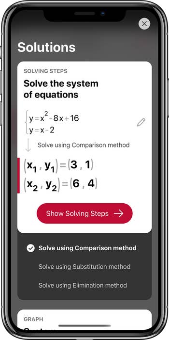 a product shot of the app giving a solution for a math problem